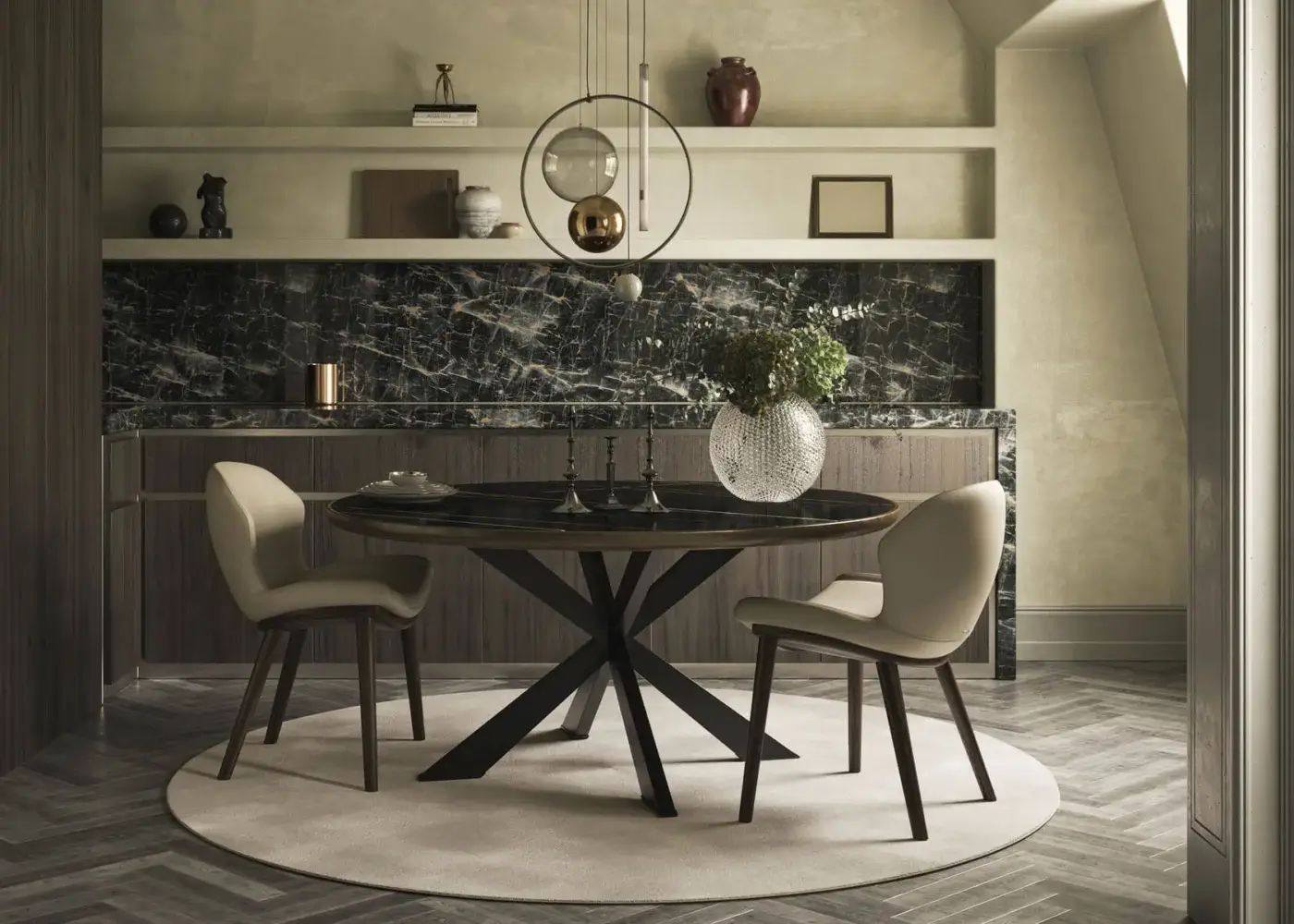 Superior Cattelan Italia Spyder Keramik table with glossy Sahara Noir ceramic top and intersecting graphite painted steel base