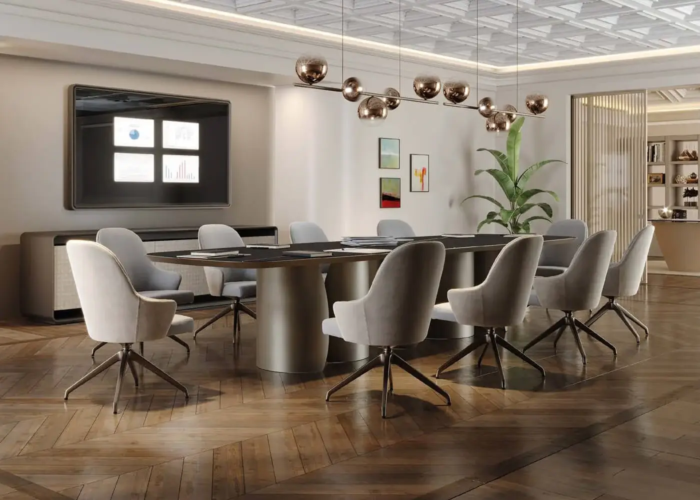 Distinguished Reflex Ludwig chair with muted beige textile upholstery and dark metallic adjustable base