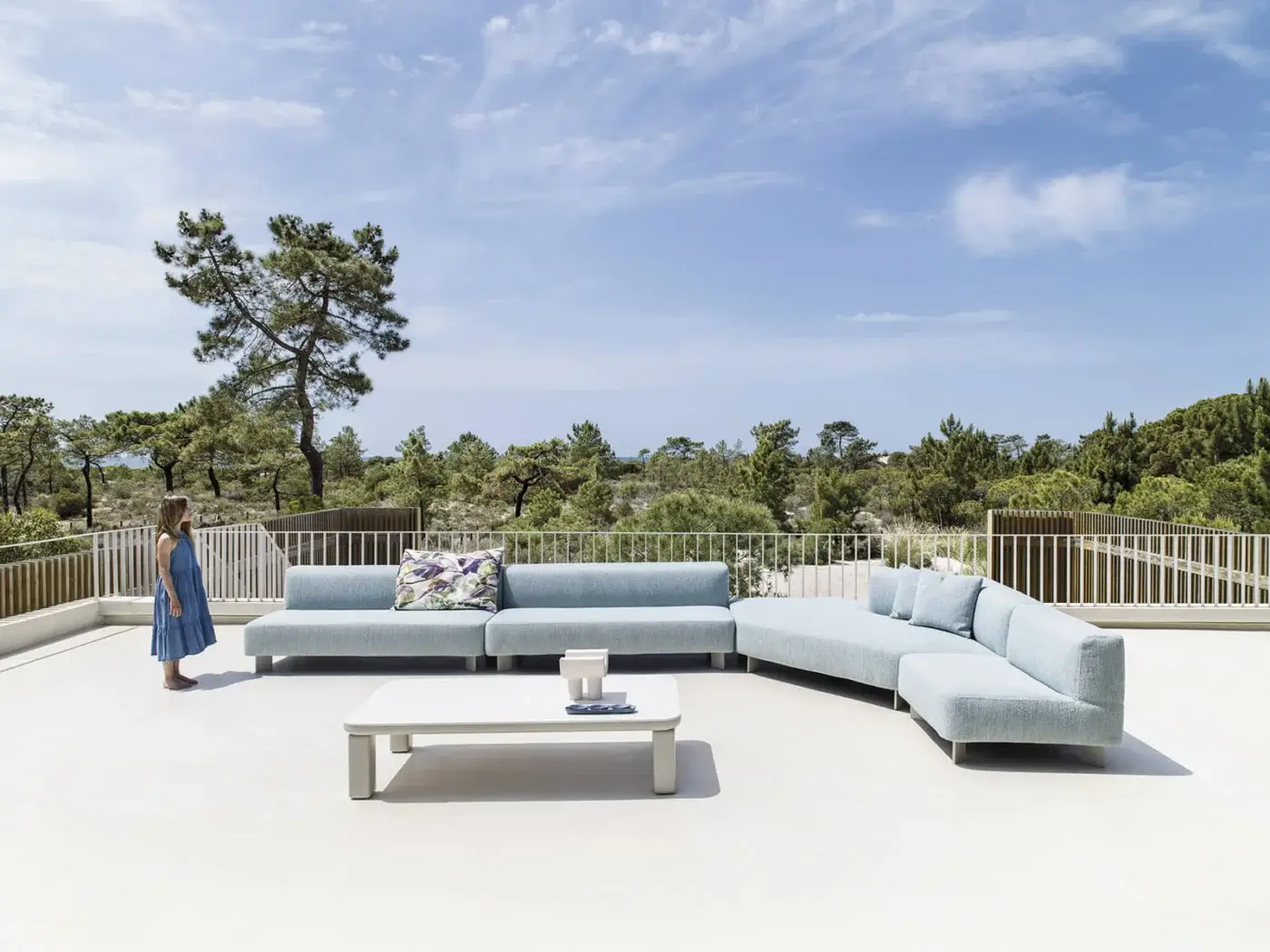 Superior Varaschin Customade coffee table with clean lines and a smooth matte neutral tone surface