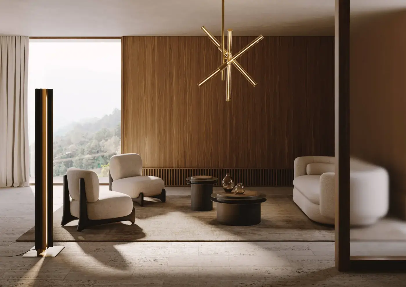 Superior VENICEM Cross suspension lamp with tubular Murano glass diffusers and a luxurious gold tone metal finish