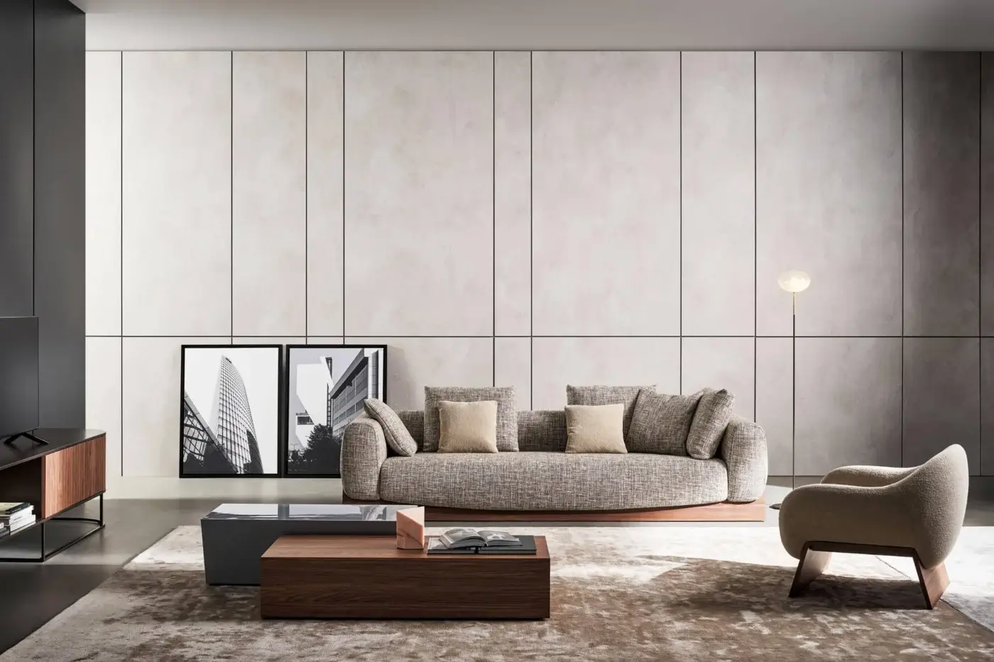 Distinguished Bonaldo Litos coffee table with veneered wood construction and darker accent, exhibiting a matte finish
