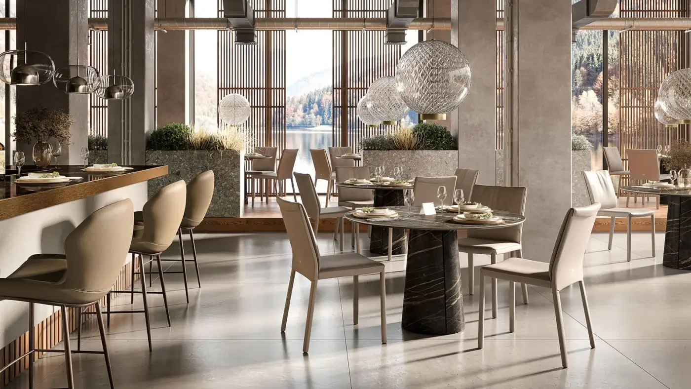 Distinguished Cattelan Italia Cuba Keramik bistrot table crafted in Keramik with a dark marble-like finish embodying contemporary Italian design