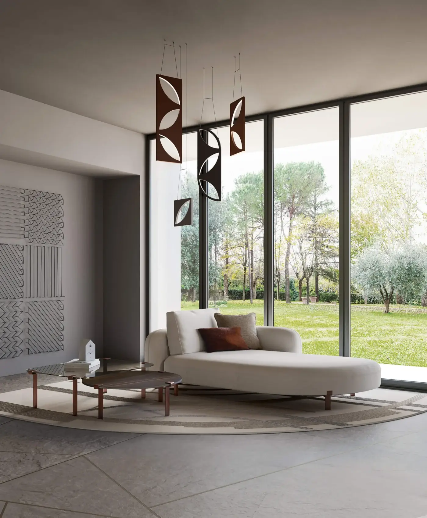 Lavish Bizzotto Italia Amulet chaise lounge in light beige leather with dark-toned rame finished legs