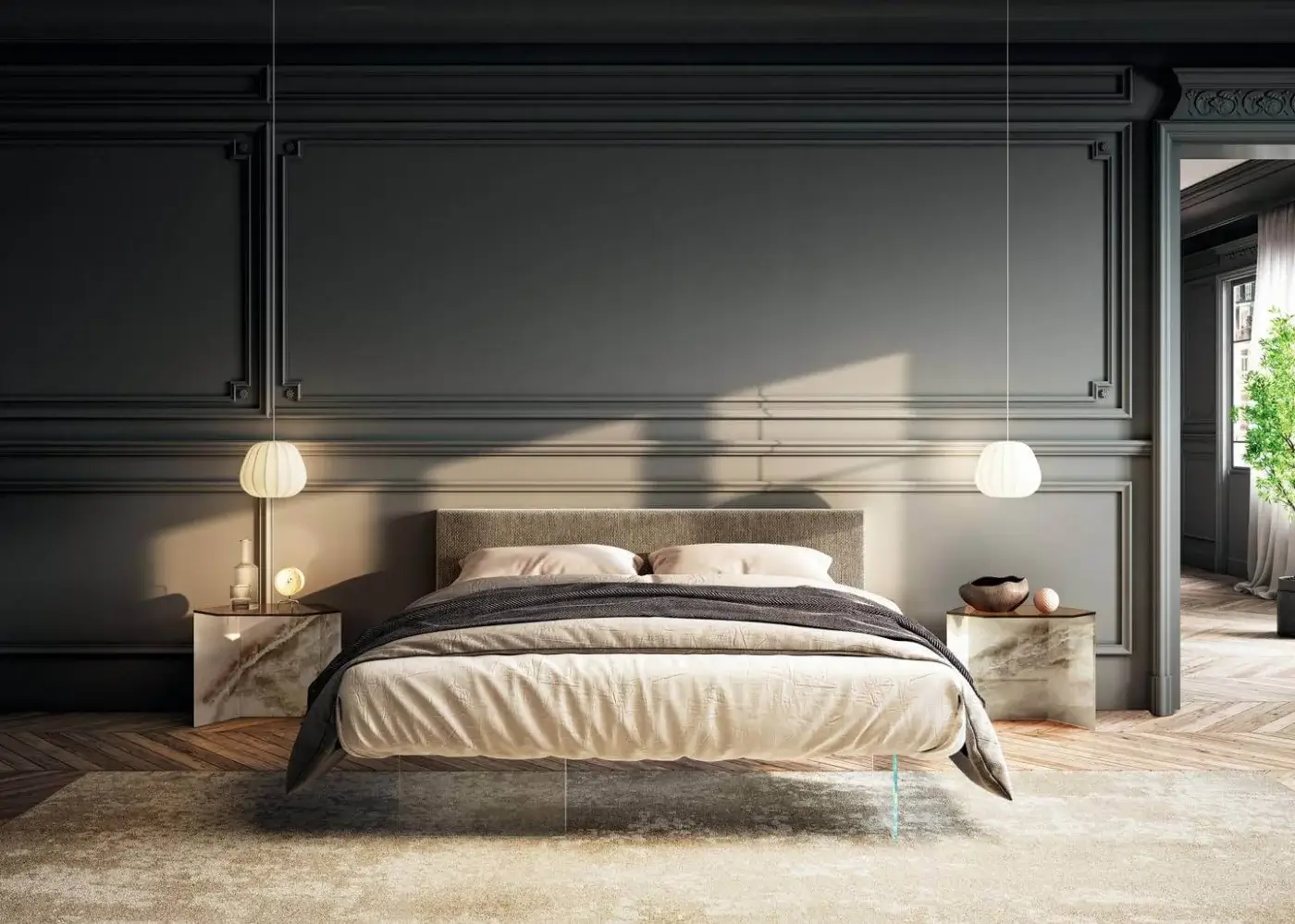Superior Lago Air bed with upholstered gray textile and extra-clear tempered glass supports built for stability