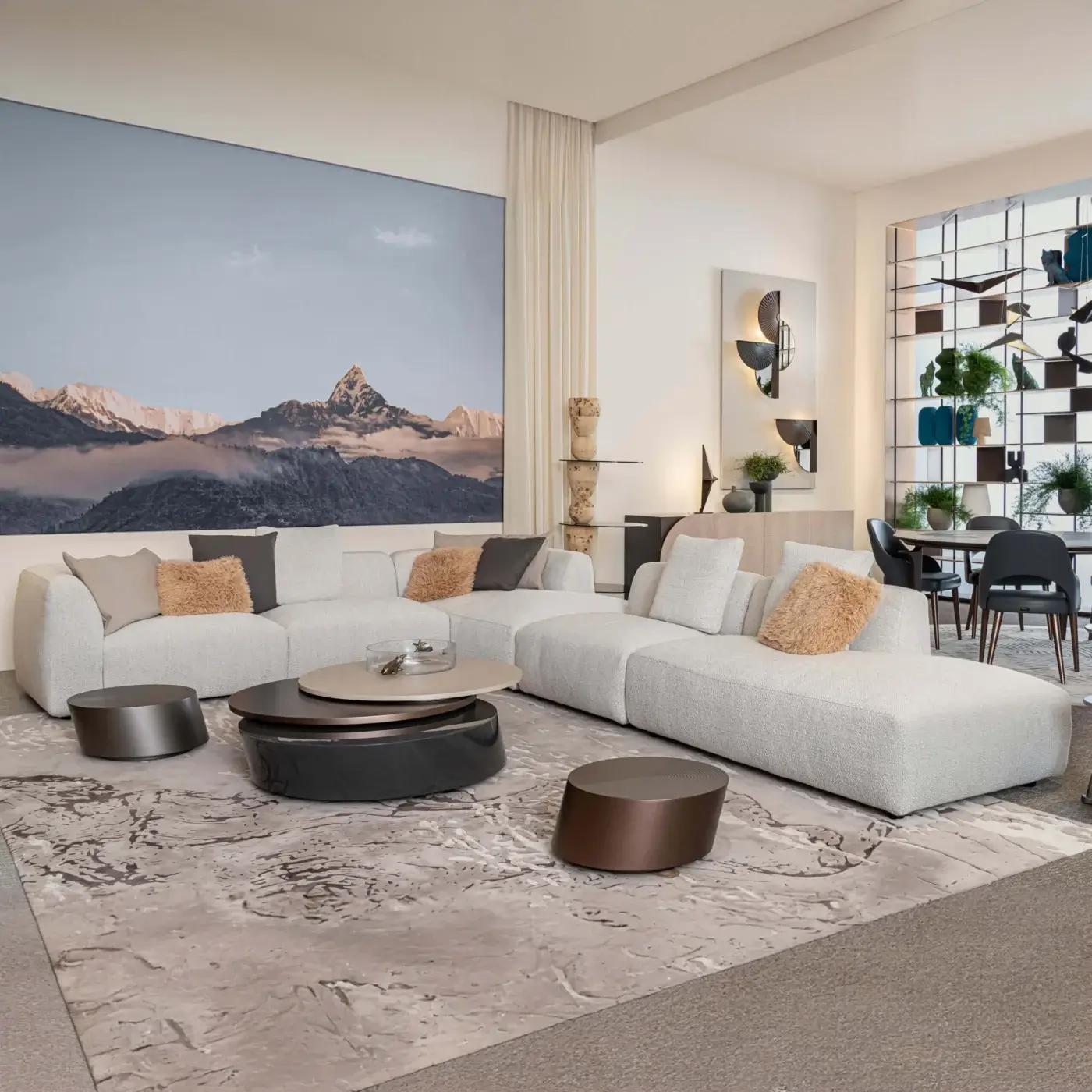 Distinguished Bizzotto Italia Kumo sofa with textured light-colored textile and lacquered metal built structure