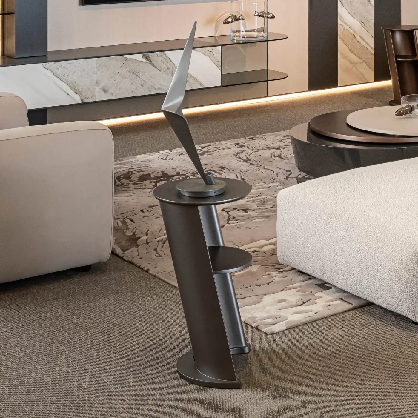 Exceptional Bizzotto Italia Plinko side table with dark gray lacquered metal and matte finish