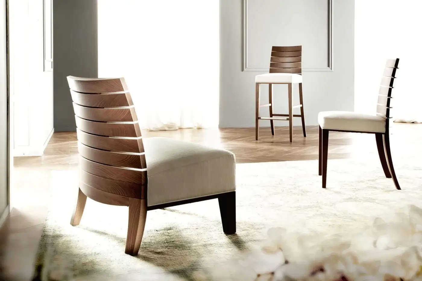 Lavish Costantini Pietro Charm chair in beech wood with fabric upholstery and dark wood legs