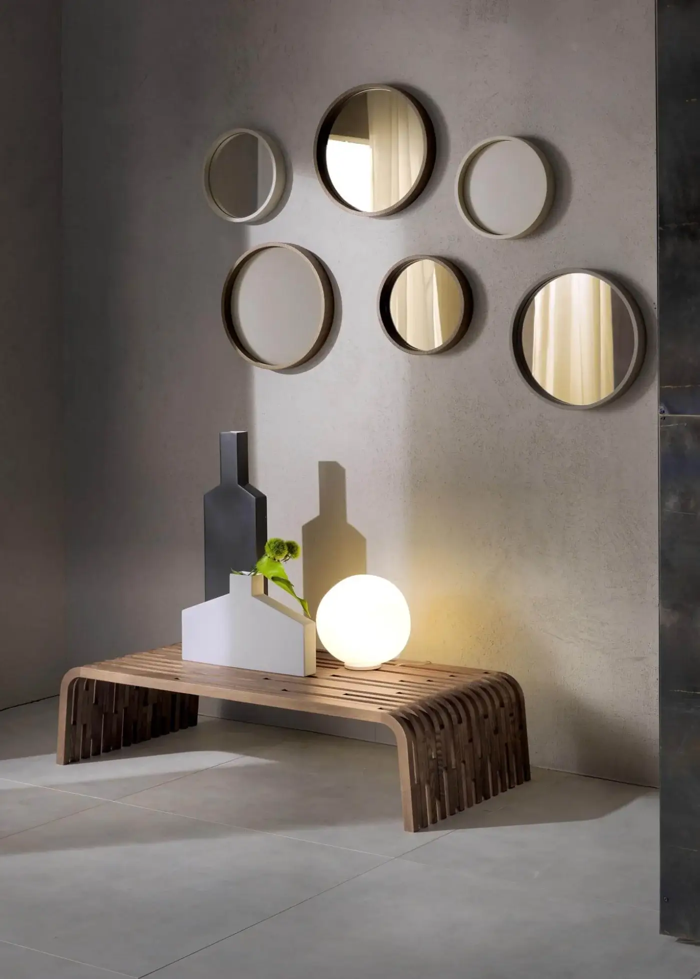 Distinguished Pacini & Cappellini Millerighe coffee table with dark brown solid wood and captivating curved geometric slats