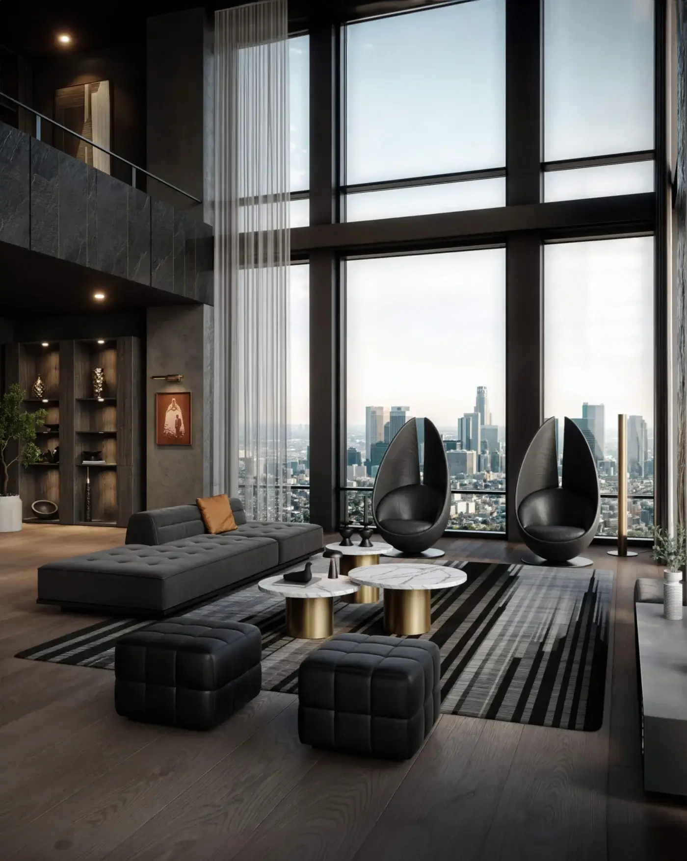 Exclusive CONTROVENTO WAYNE Enterprises WE-003H lounge chair built in black leather with a matte finish and glossy metal swivel base