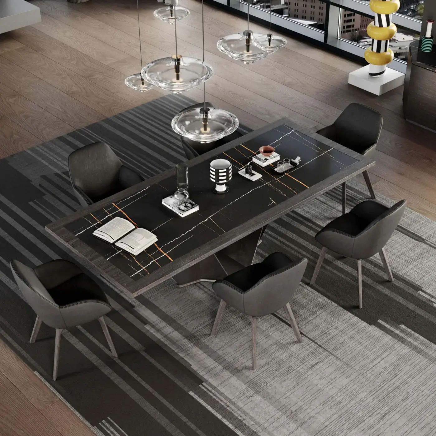 Exceptional WAYNE Enterprises WE-006 rug with diagonal stripes in dark and light gray pure new wool and flat weave