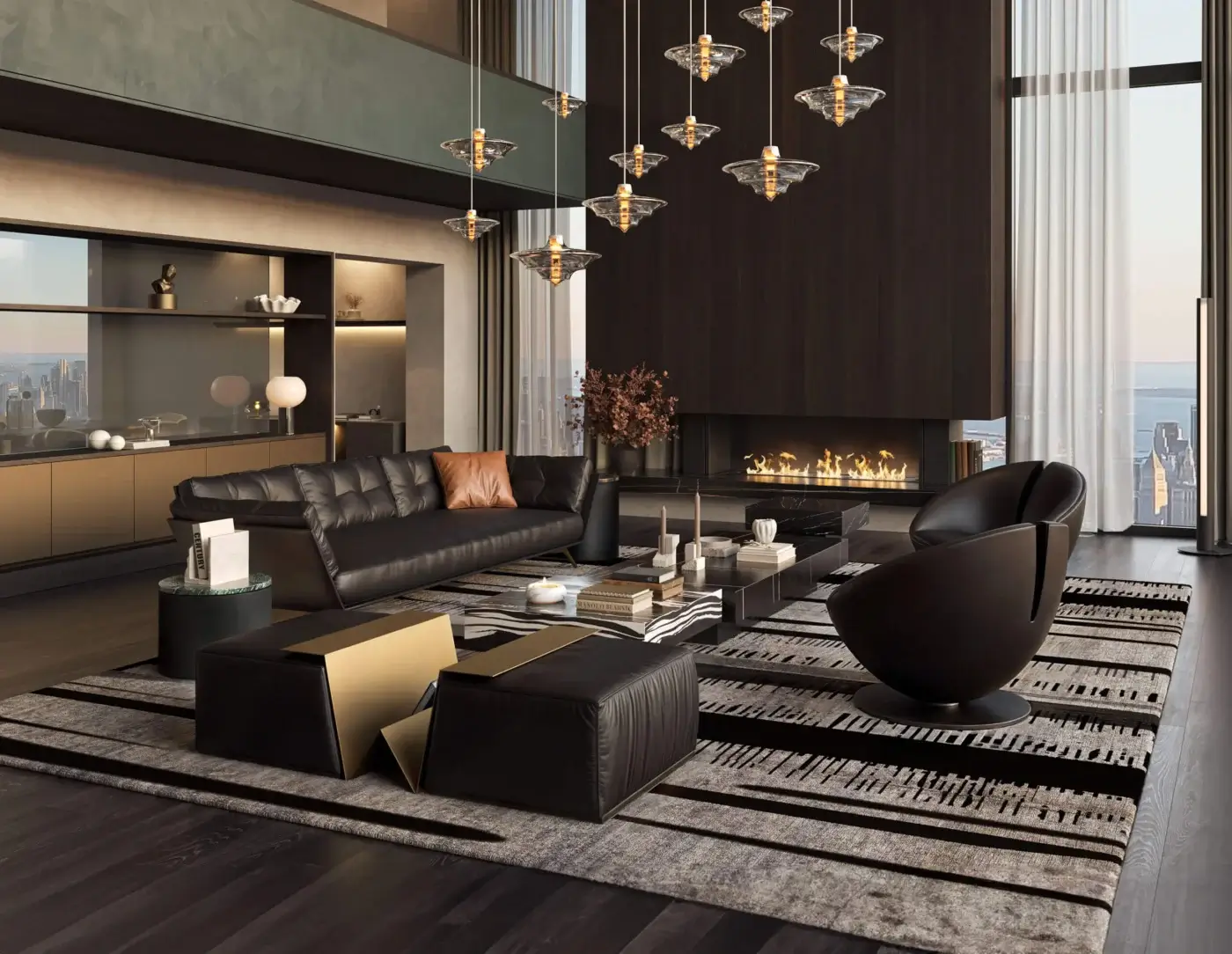 Distinguished WAYNE Enterprises WE-126 floor lamp with a low profile and clean horizontal lines in matte black textile with lacquered finish