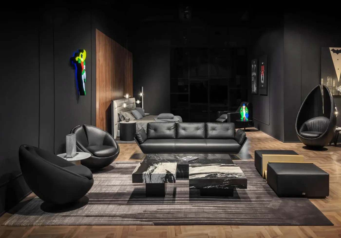 Distinguished WAYNE Enterprises WE-160 side table with marble top and sleek metal base in matte black material