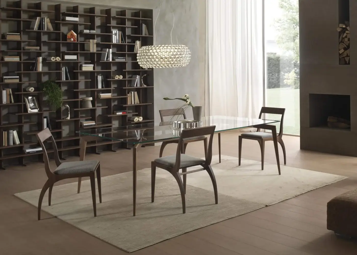Superior Pacini & Cappellini Hope table with a sleek glass top and slender wood legs finished in a matte medium tone