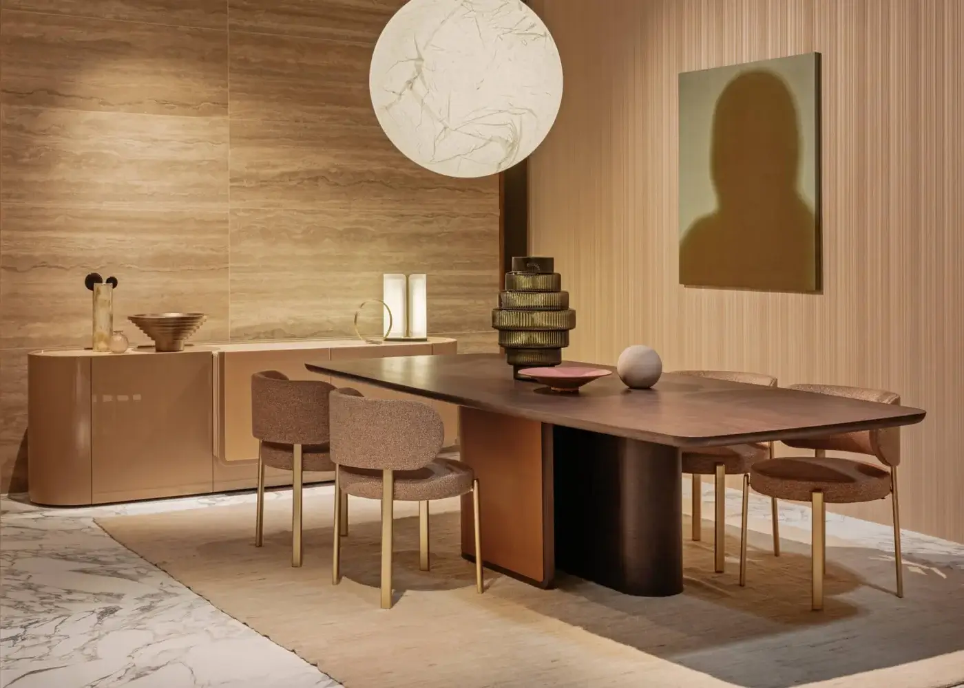 Distinguished Turri Echo sideboard with walnut wood base and leather accents exhibiting a glossy light tan finish