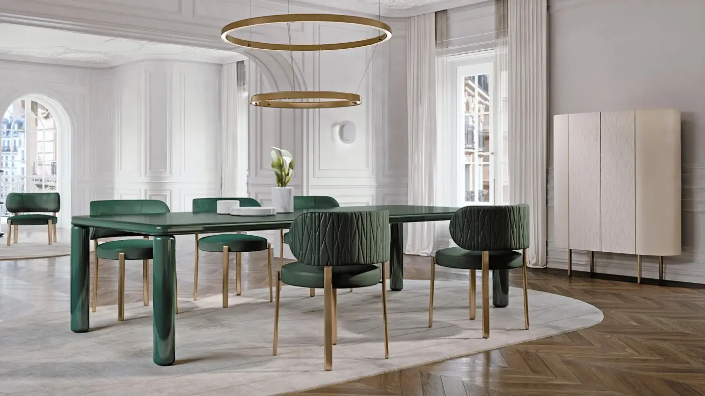 Exceptional Turri Roma table with rectangular top and cylindrical legs crafted in glossy lacquered wood