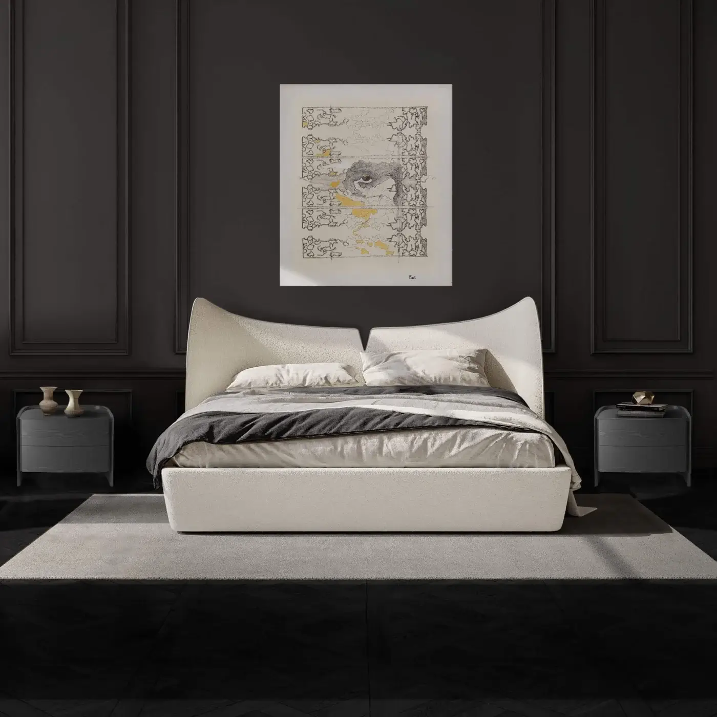 Distinguished WAYNE Enterprises WE-071 bed with light textured fabric and matte finish exudes understated elegance