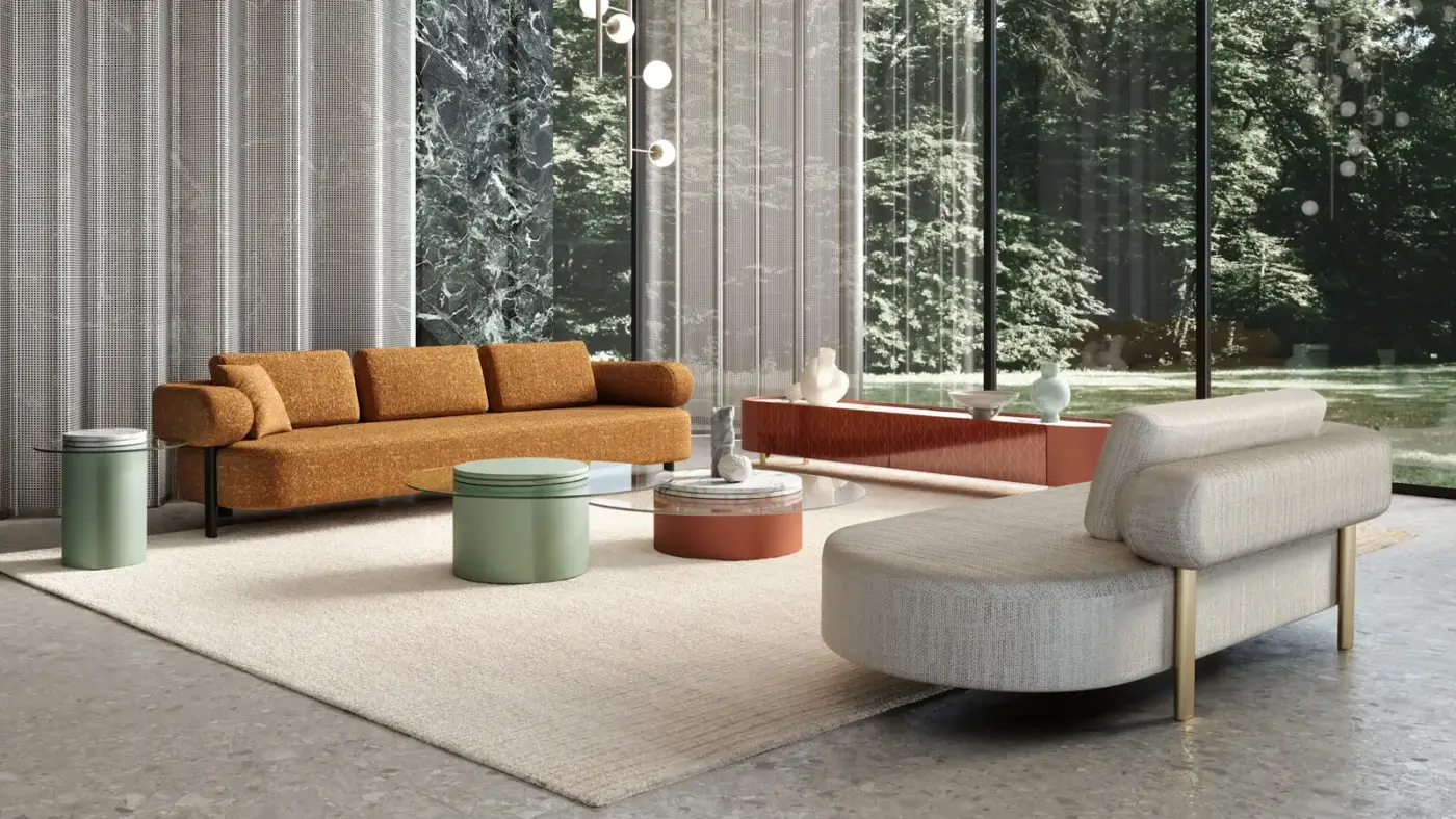Superior Turri Roma side table with cylindrical muted green synthetic base and cantilevered crystal top