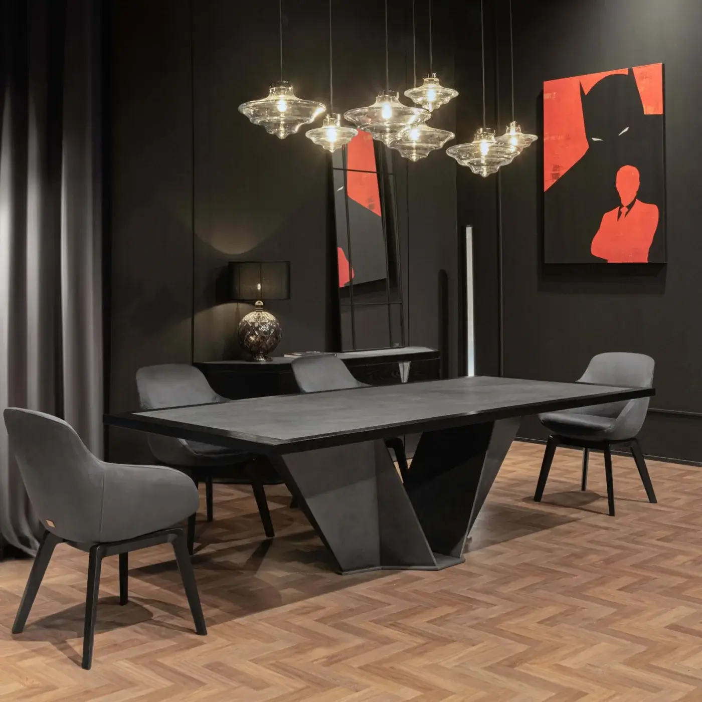 Distinguished WAYNE Enterprises WE-002 suspension lamp with tiered translucent glass and sleek metal holder crafted in Italy
