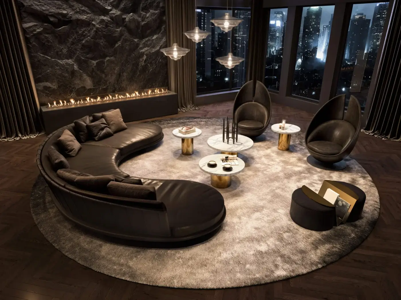 Captivating Wayne Enterprises WE-036 modular sofa with dark brown textile upholstery and lacquered base