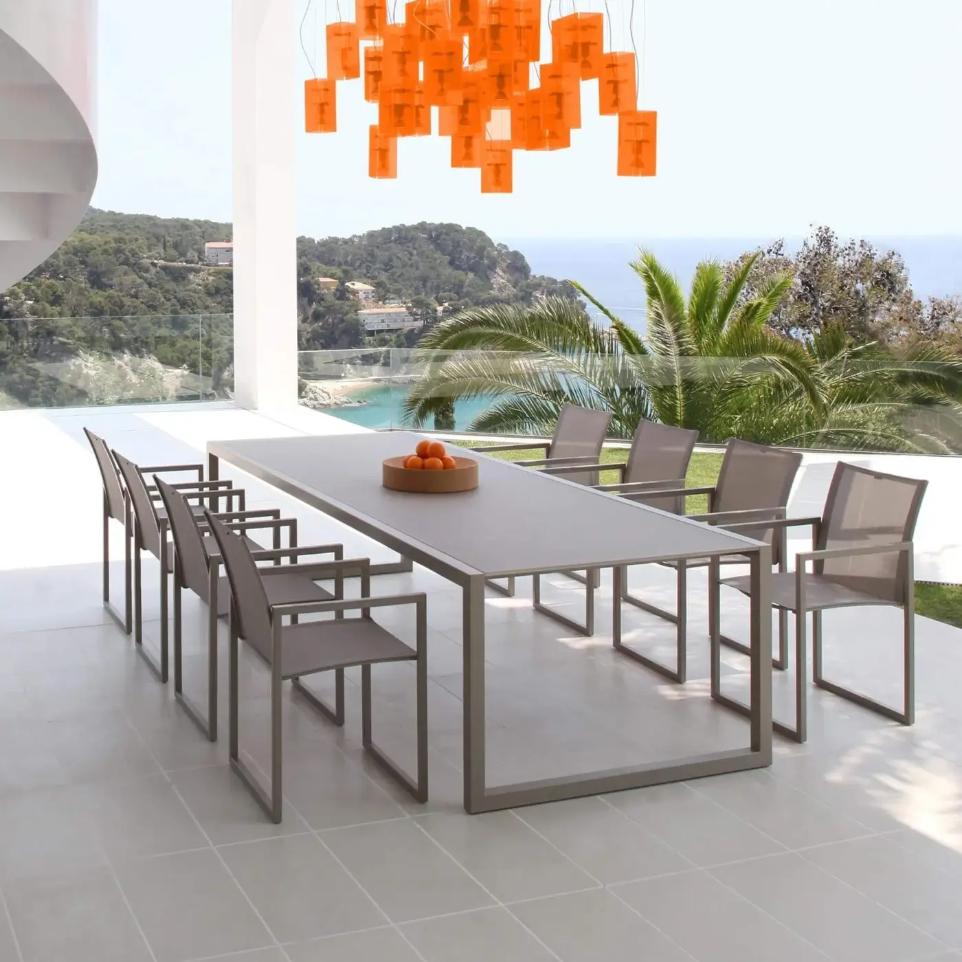 Exceptional Royal Botania Ninix armchair with Sand coated stainless steel frame and Pearl Gray Batyline seat