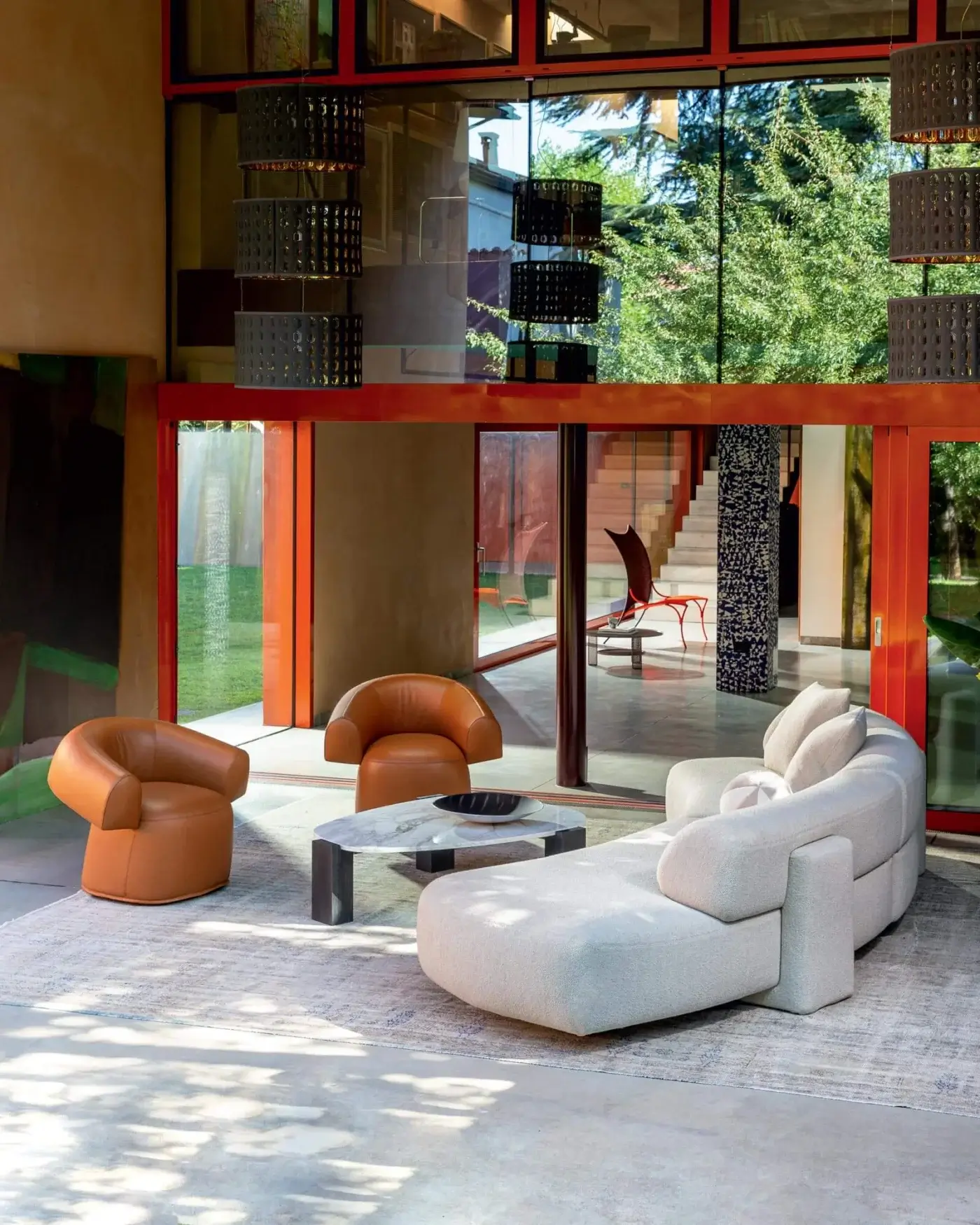 Superior Moroso Gogan sectional upholstered in light cream woven fabric with a wooden structure and black glides