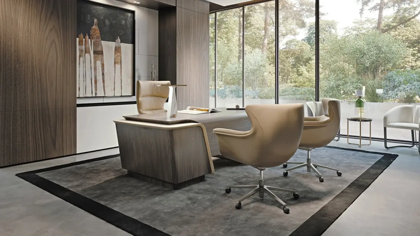Exceptional Turri Blues desk crafted from walnut wood with a matte finish and marble-like column