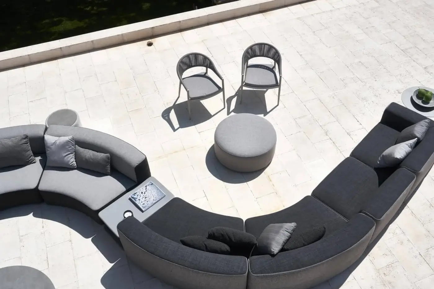 Distinguished Varaschin Belt ottoman in light gray crafted with refined fabric and open-cell padding with a matte finish