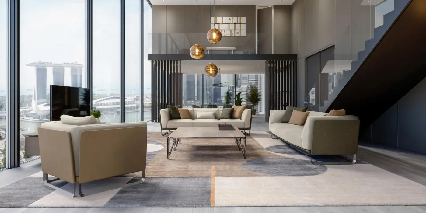 Distinguished Turri Eclipse rug presents a geometric silhouette hand-knotted in lavish silk with neutral beige, grey and brown shades