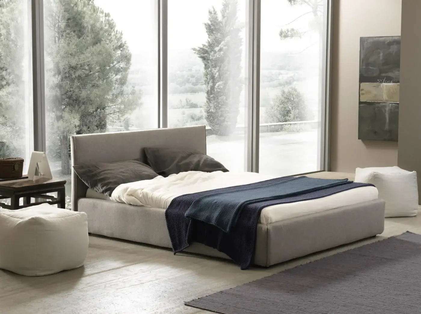 Superior Bolzan Letti Metropolitan bed crafted in matte gray textile with a single-piece firwood structure