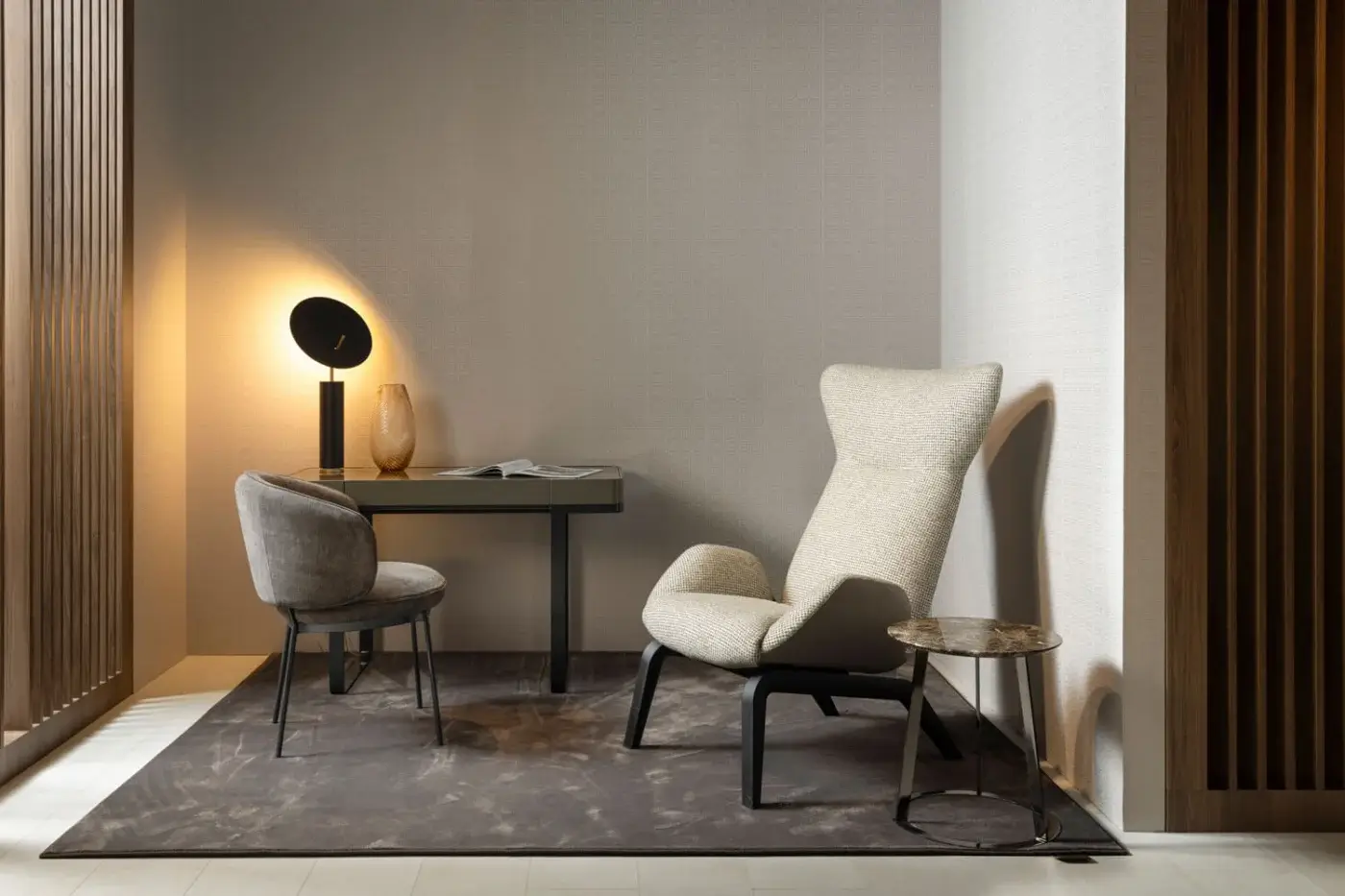 Distinguished Horm Imperio desk with dark gray matte surface and slim metal legs crafted in Italy for a refined writing space