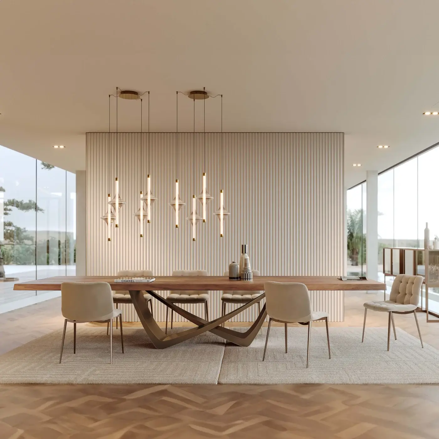 Captivating Bontempi Bach table crafted with wood tabletop and bronze-toned metal base with a natural matte finish