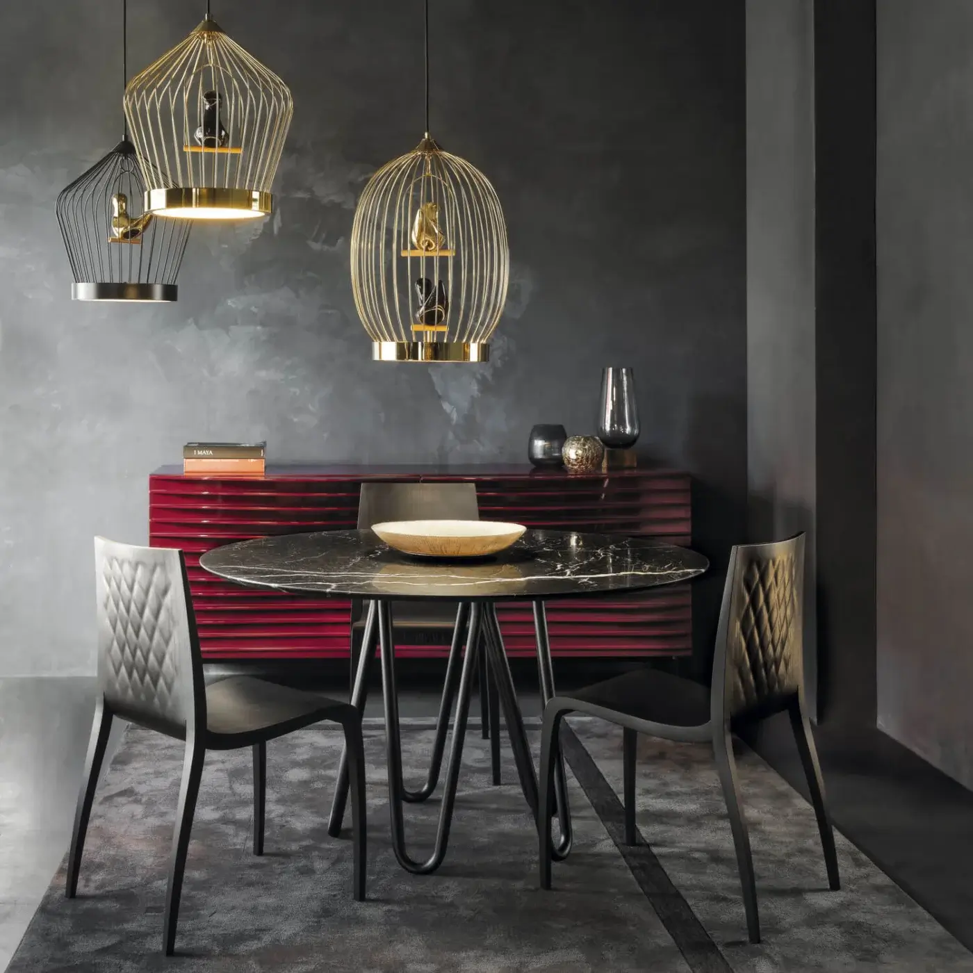 Elegant Horm Ki chair with solid wood legs and quilted high-end plywood, finished in sleek black matte