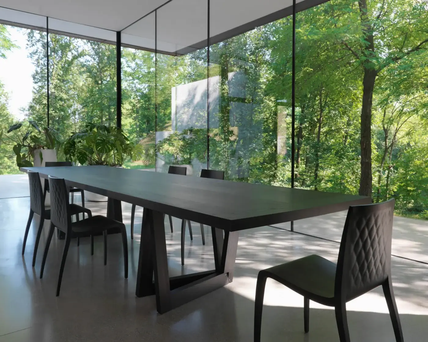 Exceptional Horm Ki chair crafted with dark matte plywood and solid wood legs displaying an embossed diamond pattern