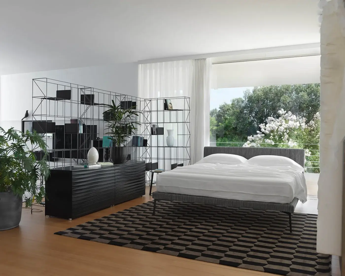 Avant-garde Horm Tide dresser crafted in Italy with a sculpted front of evenly-spaced MDF and matte black finish
