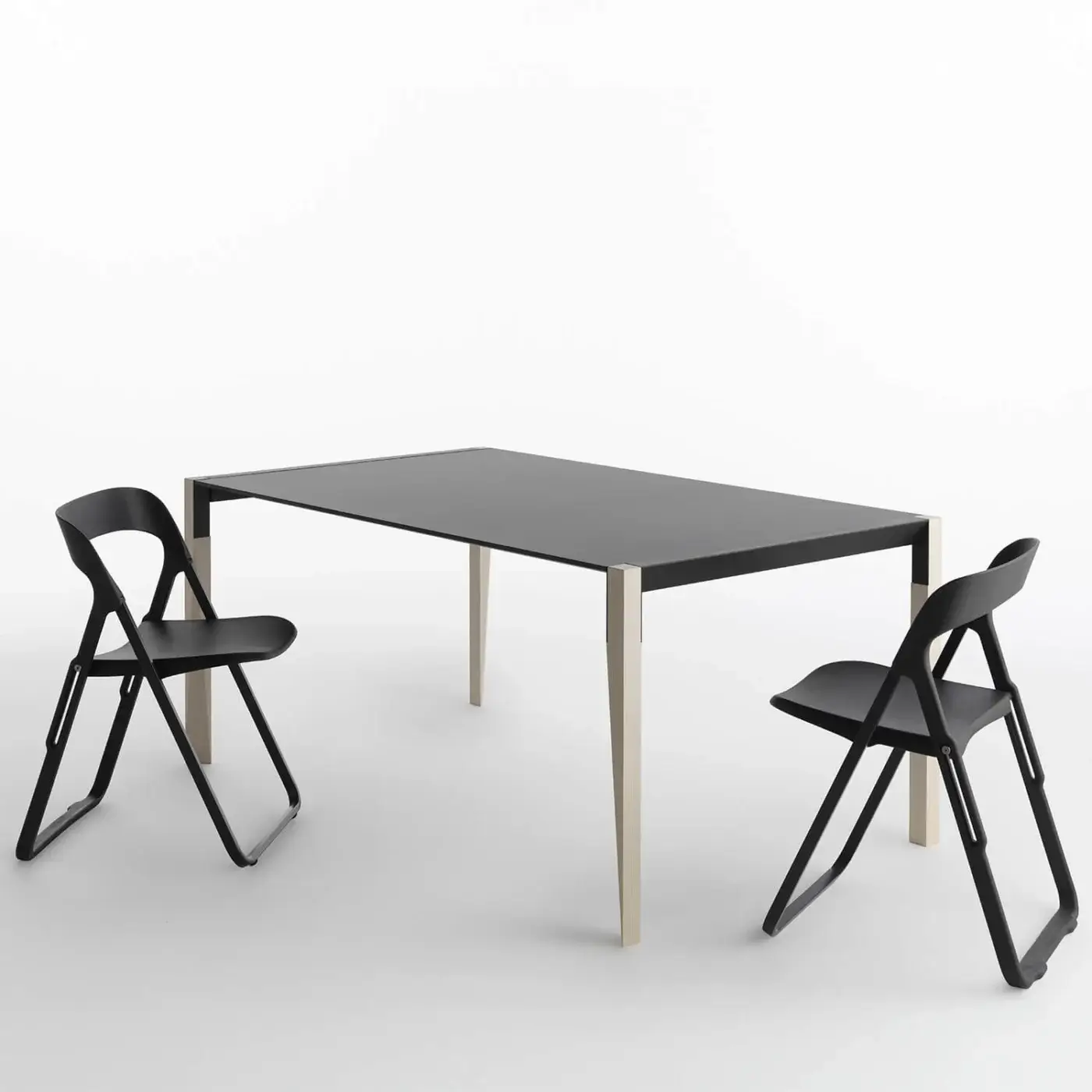 Distinctive Casamania Bek chair crafted in matte black synthetic material with a triangular opening backrest and fiberglass reinforced construction