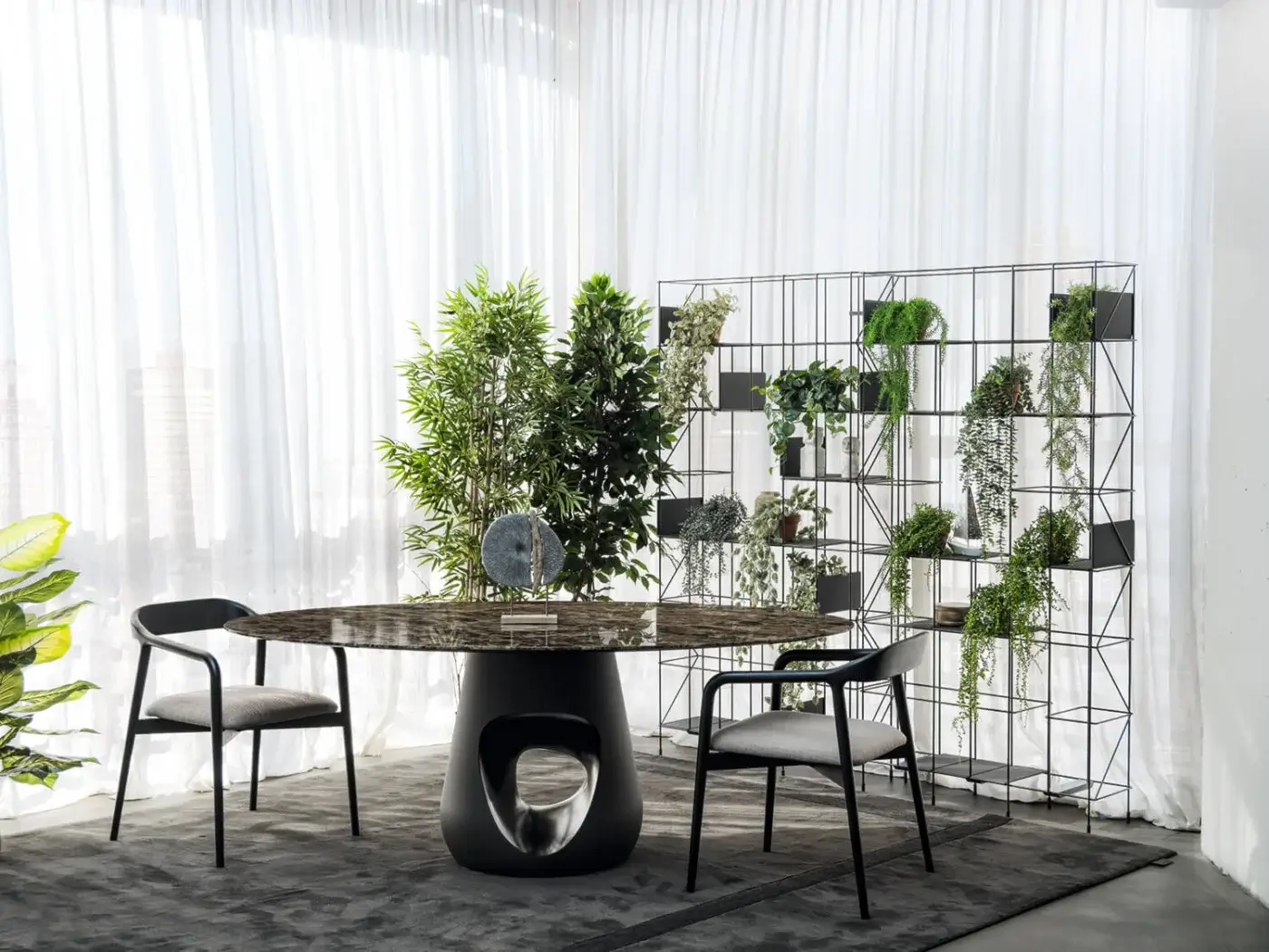 Distinguished Horm Velasca armchair crafted in solid ash with a geometric grid and matte black finish