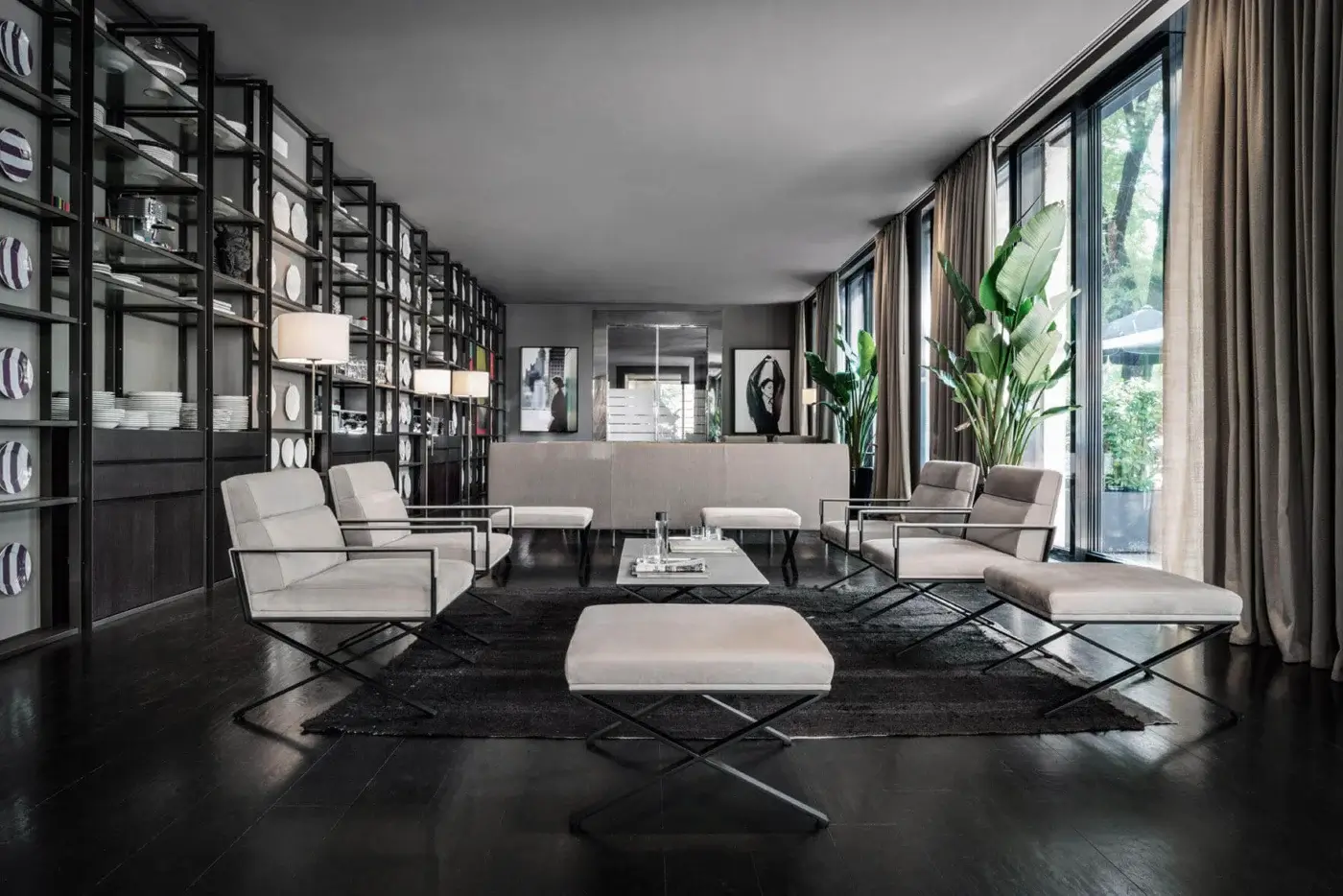 Exceptional Frag Sahrai lounge chair with light beige leather and dark matte metal finish crafted in Italy