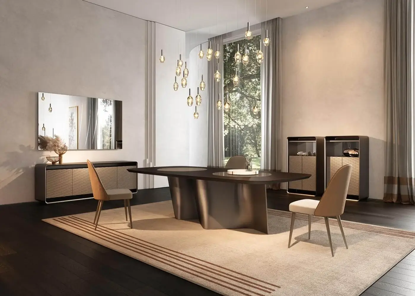Distinguished Reflex Ludwig chair with smooth light-brown textile upholstery and slender matte metal legs