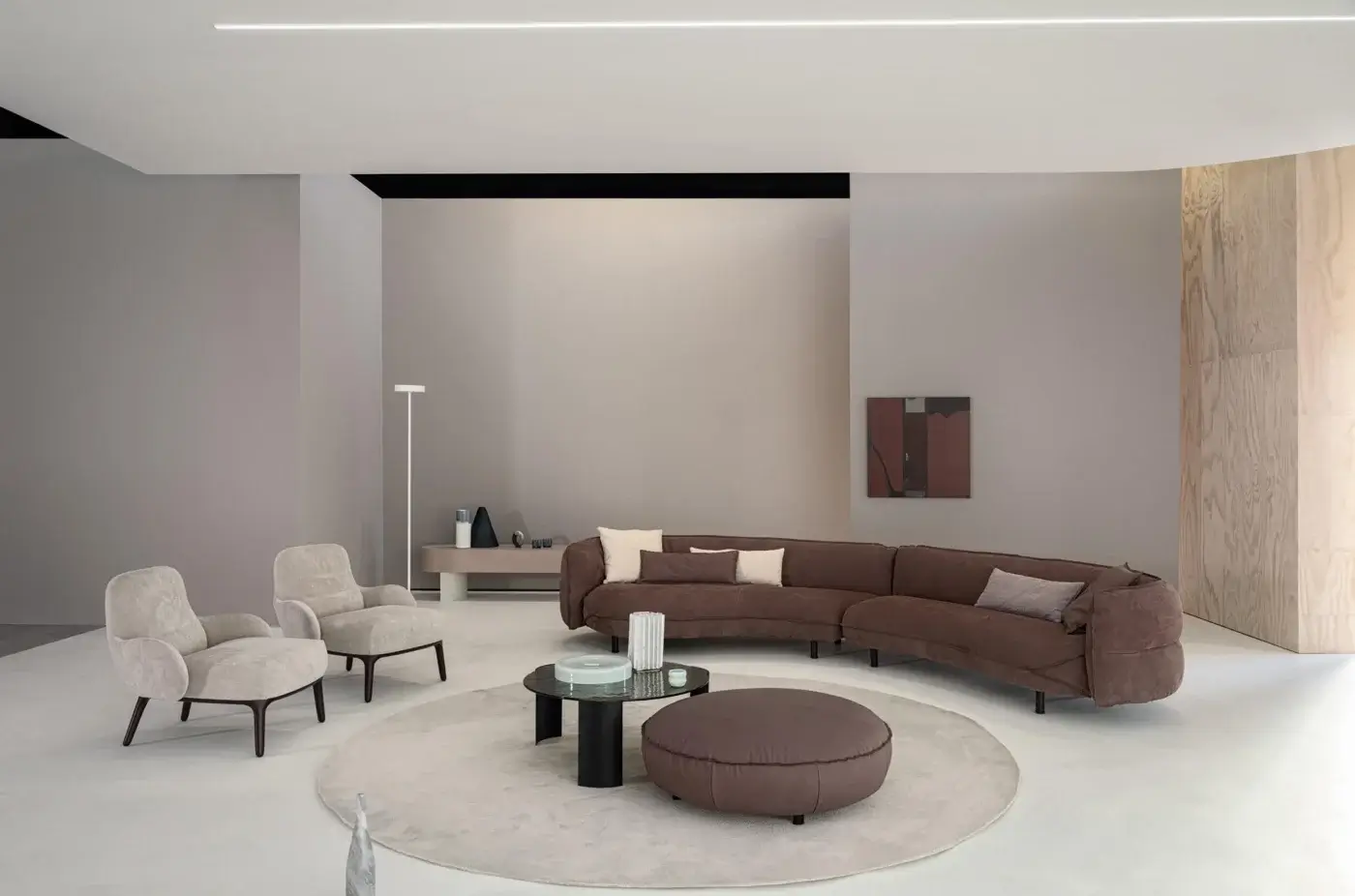 Innovative Cierre1972 Seed sectional in rich brown textile with a matte finish embodies forward-thinking design and inviting comfort