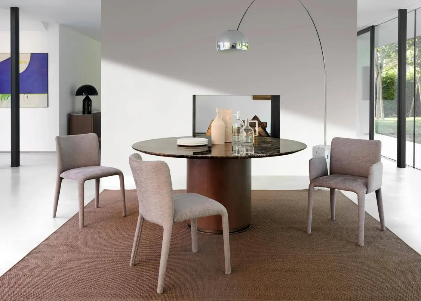Distinguished Potocco Lars chair with light gray fabric upholstery and matte finish showcasing a curved silhouette