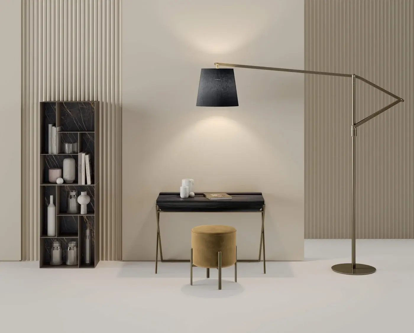 Exceptional Bontempi Matisse desk crafted in dark wood with a slender metal frame exhibiting a smooth satin finish