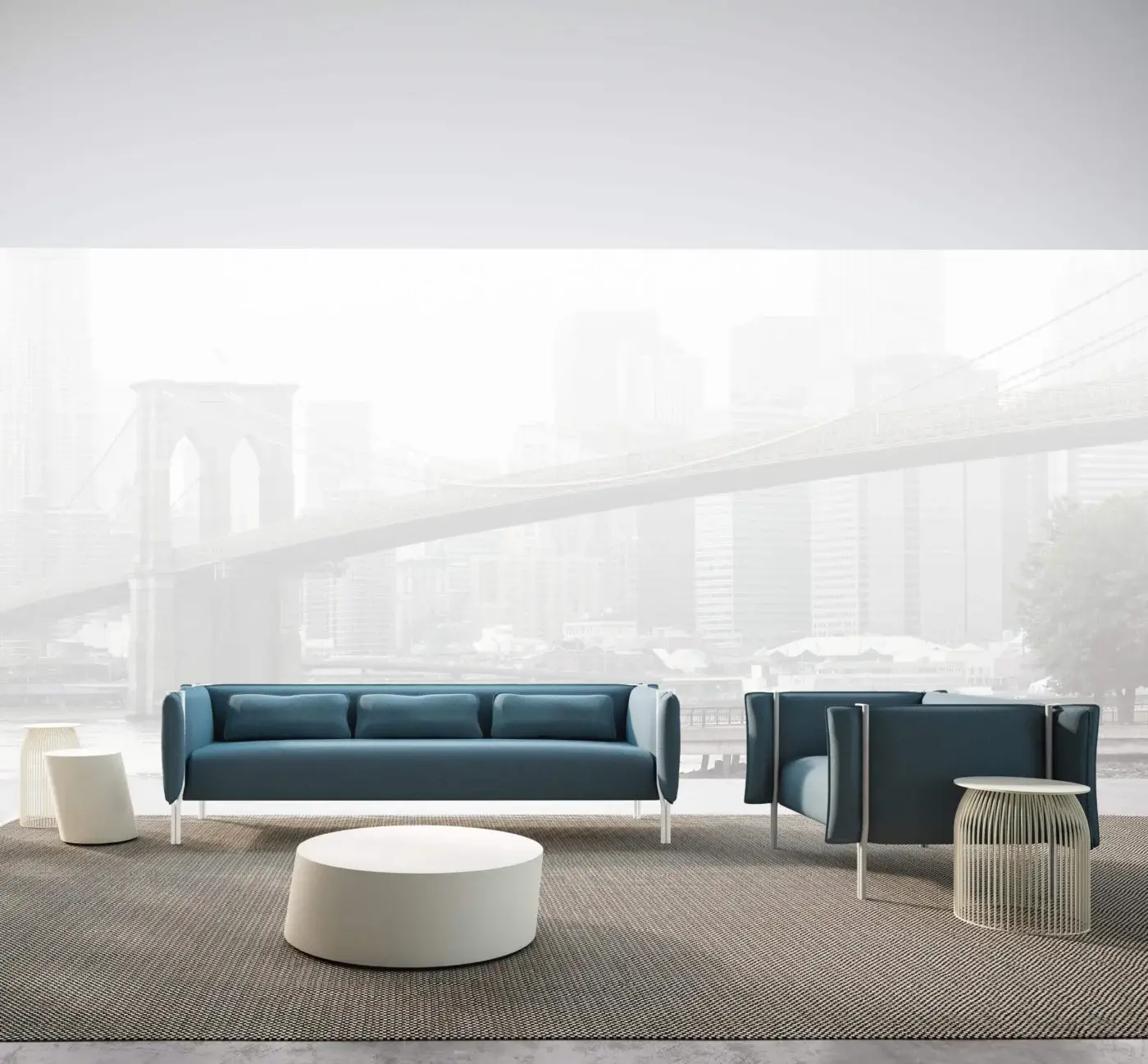 Sophisticated LaCividina Pinch sofa with teal upholstery and light gray matte finish metal legs