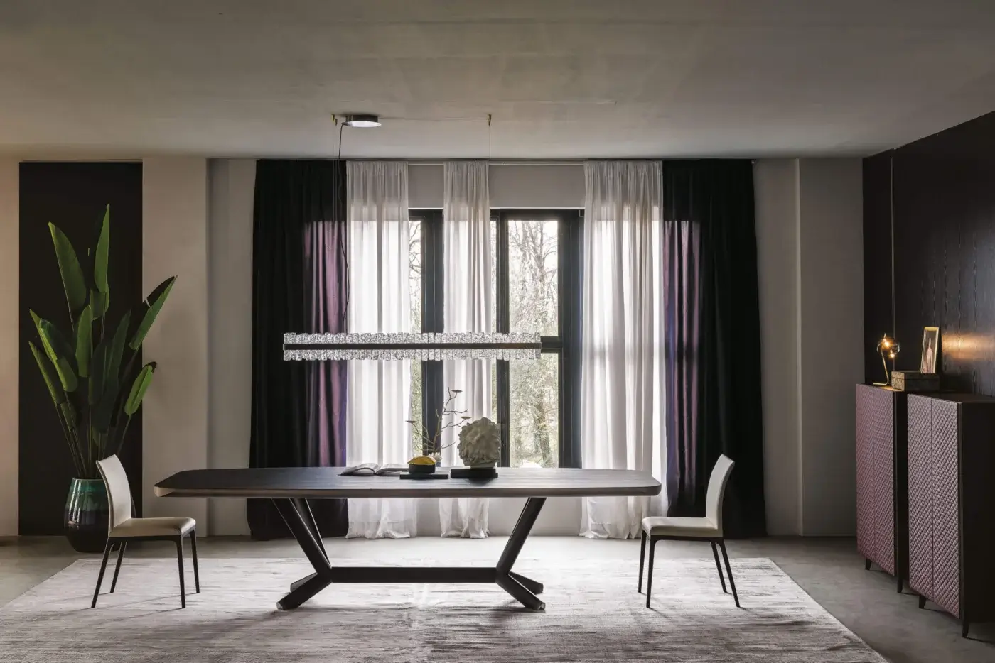 Distinguished Cattelan Italia Planer Wood table with a barrel top and angled edges in matte finish wood