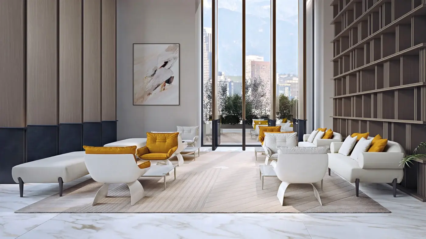 Elegant Turri Silhouette lounge chair with curved white frame and golden yellow cushions crafted in Italy