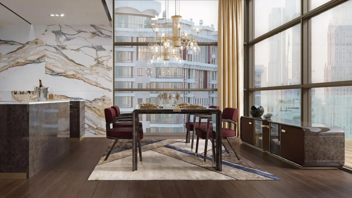Captivating Turri Madison armchair with glossy lacquered solid wood, light gold metal feet and burgundy textile padding