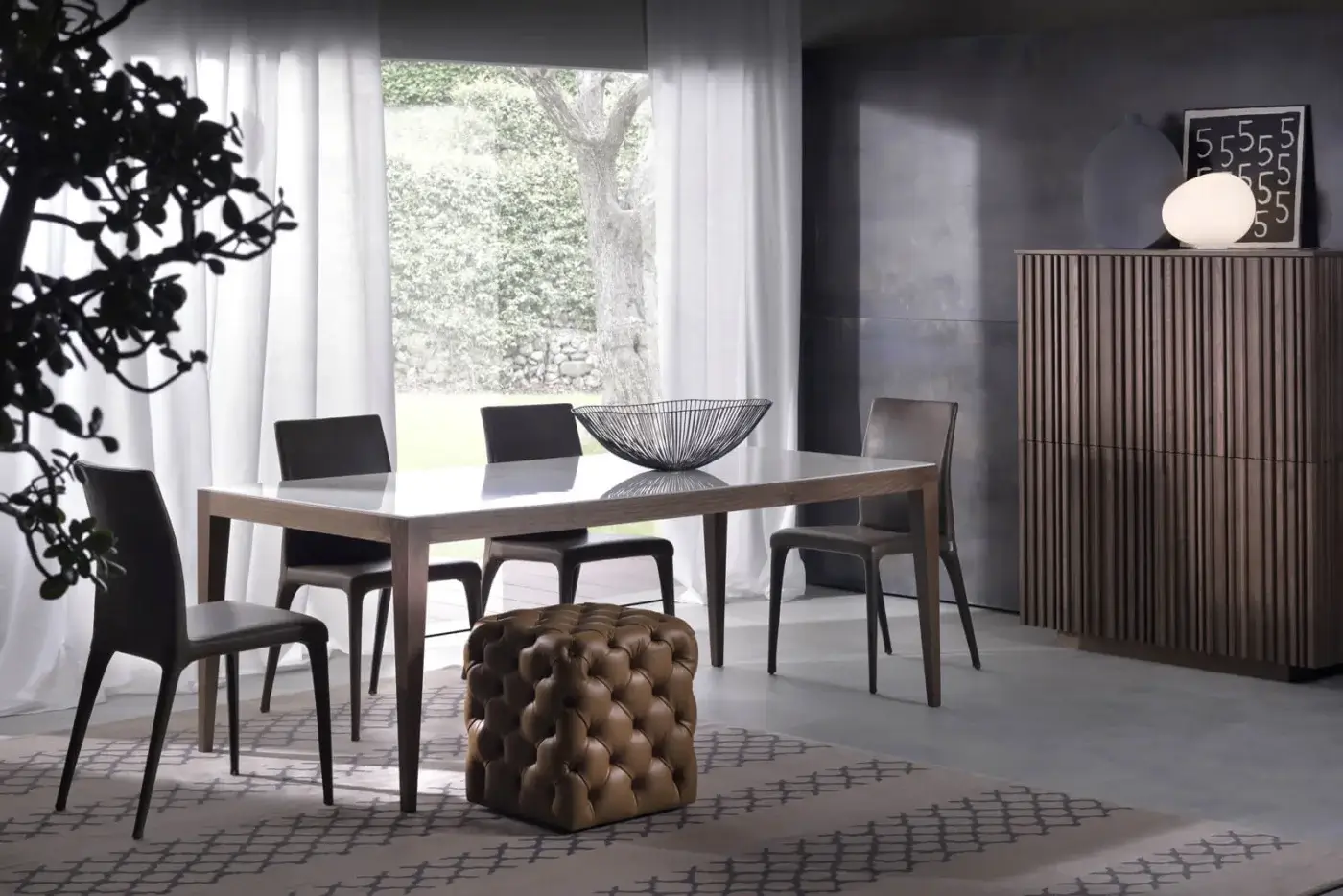 Superior Pacini & Cappellini Dominique table with light tabletop and smooth medium-tone ash wood base crafted in Italy