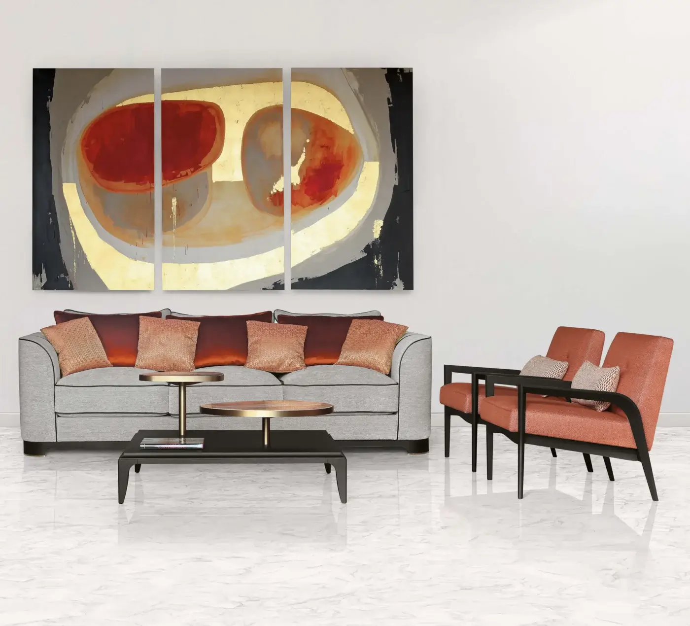 Distinguished BelMondo by Bellotti Ezio Pleiadi coffee table with rotating matte gold accent trays and sleek black top