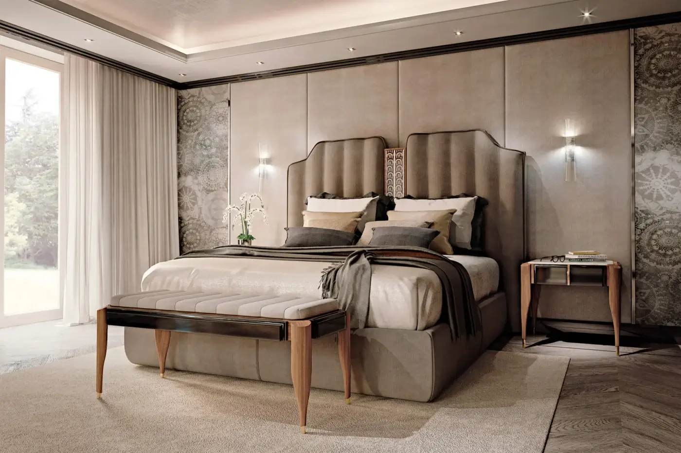 Superior BelMondo Lexington Avenue nightstand in medium wood with glossy legs and matte drawer fronts crafted in Italy