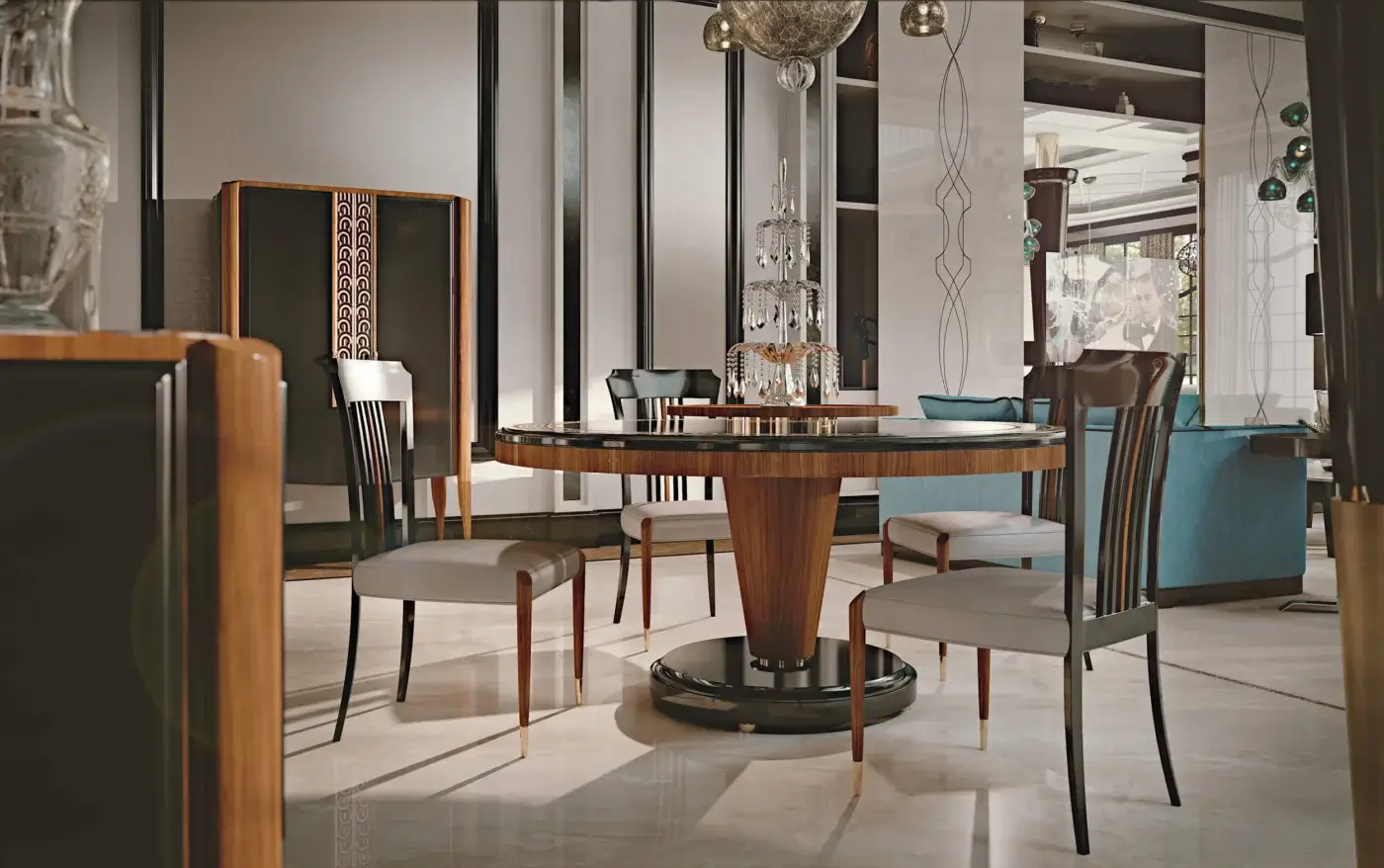 Exceptional BelMondo by Bellotti Ezio Lexington Avenue table with conical dark wood base and glossy finish