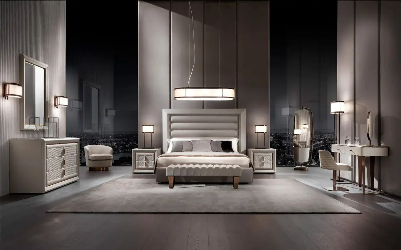 Distinguished DV Home Collection Adler chair upholstered in light beige textile with a bronze-like circular base